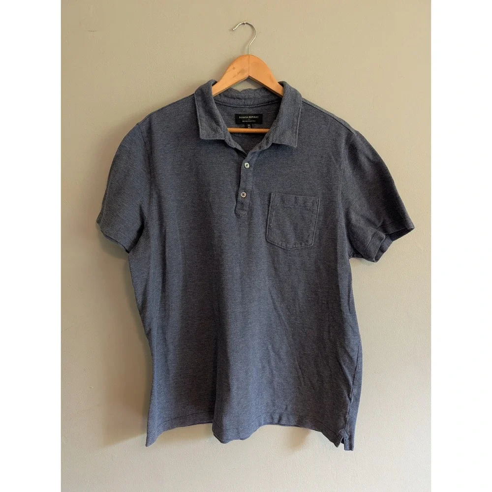Banana Republic Mens XL Wicking Pique Polo Shirt Blue Heathered Cotton Pocket